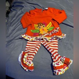 4k Rare Editions Baby Girl Outfit Size 18m Thanksgiving Turkey 2 pc
